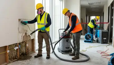 Emergency water damage restoration crew in Eugene, OR removing floodwater from a home