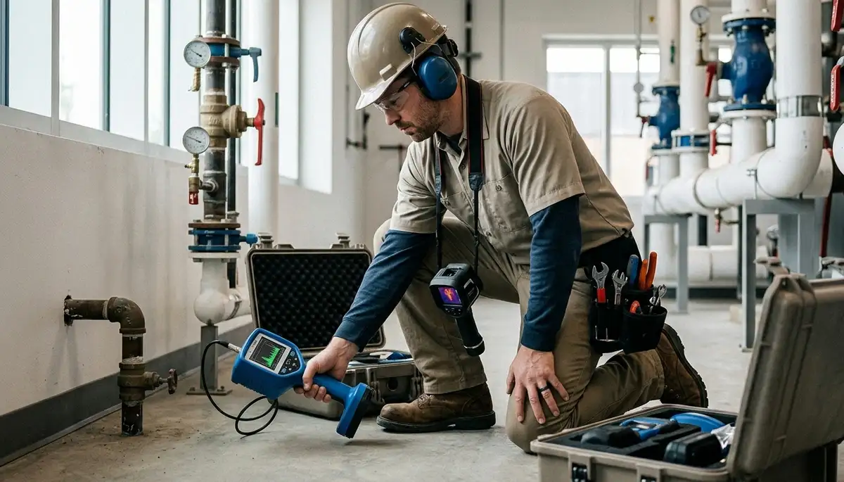 Leak detection technician inspecting hidden water damage in Eugene, OR home
