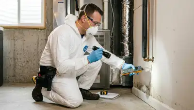 Mold inspection technician checking Eugene, OR home for water damage and moisture intrusion