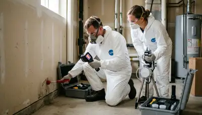 Mold inspection technician assessing water damage in Eugene, OR home