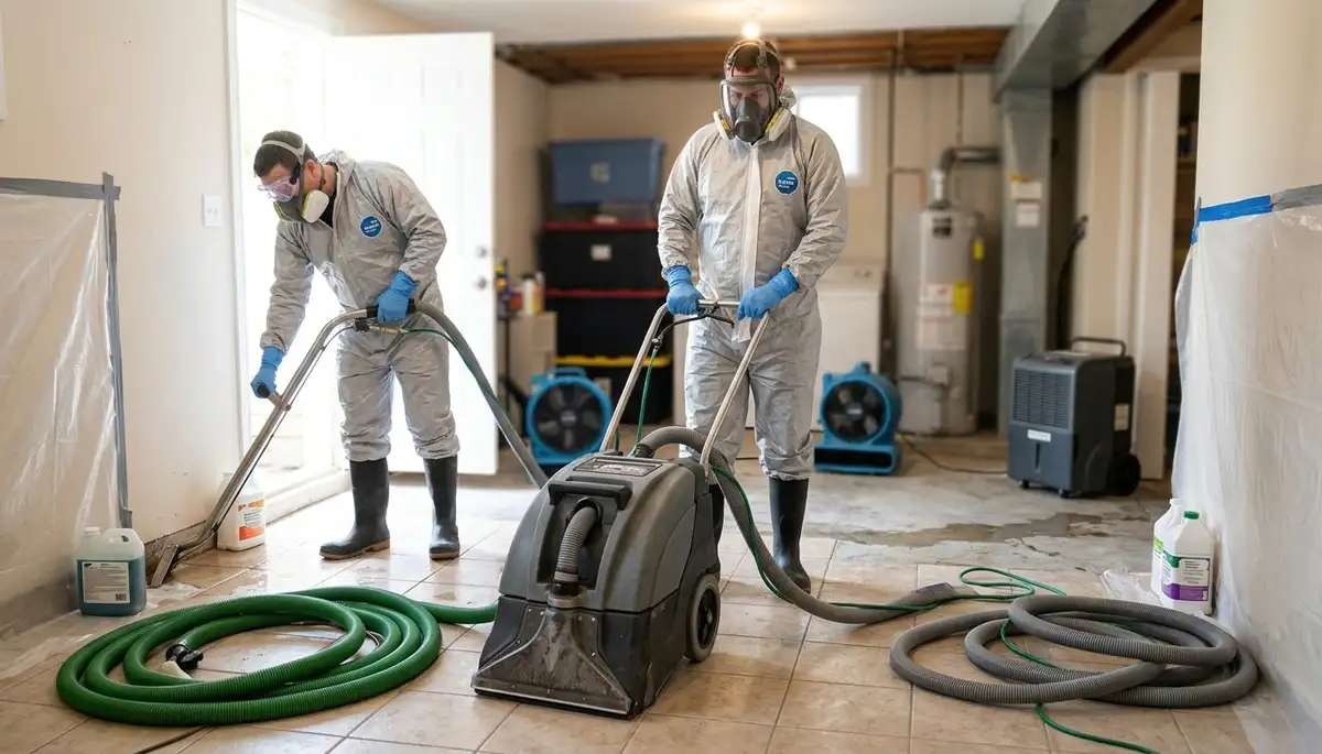 Sewage cleanup crew in Eugene, OR removing wastewater during emergency water damage service