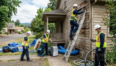 Water damage restoration team serving Eugene, OR with professional cleanup and drying equipment
