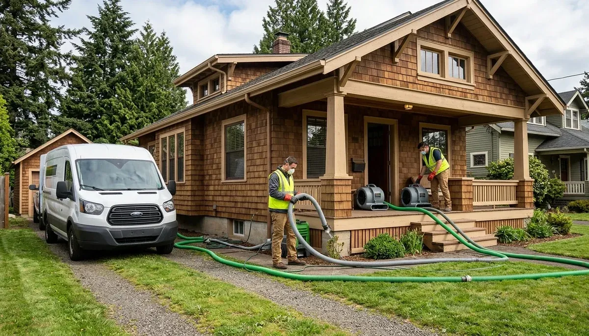 Water damage restoration team in Eugene, OR providing emergency cleanup and repair services