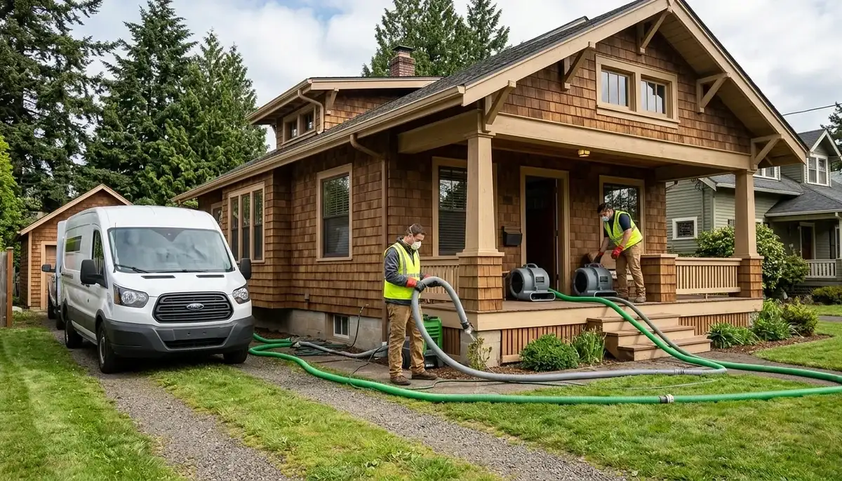 Water damage restoration team in Eugene, OR providing emergency cleanup and repair services