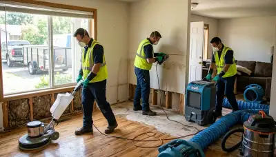 Water damage restoration crew serving Eugene, OR, with professional cleanup and drying equipment